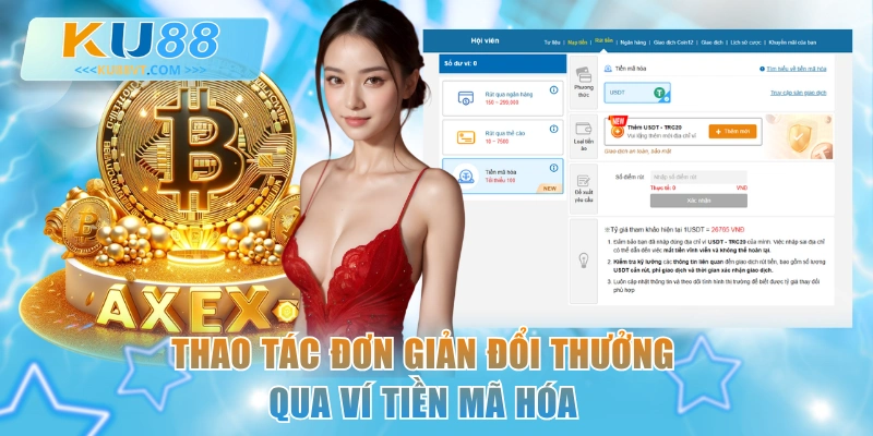 Thao tác đơn giản đổi thưởng qua ví tiền mã hóa